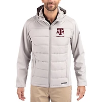 Men's Cutter & Buck Gray Texas A&M Aggies Evoke Hybrid Eco Softshell Recycled Full Zip Hooded Jacket