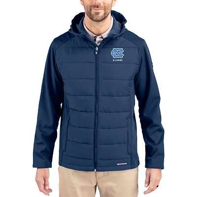 Men's Cutter & Buck Navy North Carolina Tar Heels Evoke Hybrid Eco Softshell Recycled Full Zip Hooded Jacket