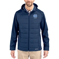 Men's Cutter & Buck Navy North Carolina Tar Heels Evoke Hybrid Eco Softshell Recycled Full Zip Hooded Jacket