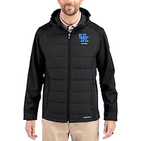 Men's Cutter & Buck Black Kentucky Wildcats Evoke Hybrid Eco Softshell Recycled Full Zip Hooded Jacket