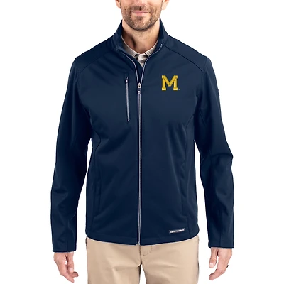 Men's Cutter & Buck Navy Michigan Wolverines Evoke Eco Softshell Recycled Full-Zip Jacket