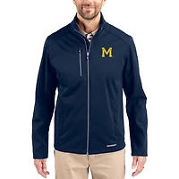 Men's Cutter & Buck Navy Michigan Wolverines Evoke Eco Softshell Recycled Full-Zip Jacket