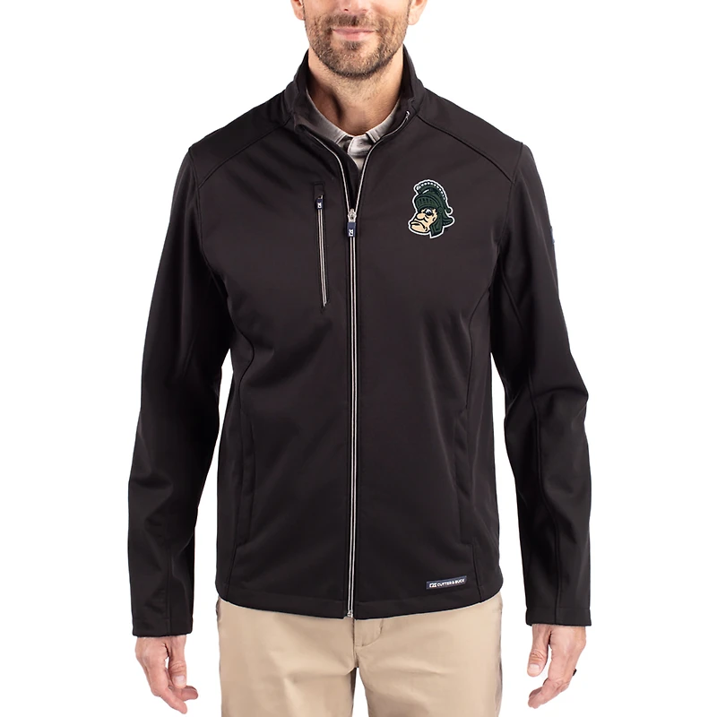 Men's Cutter & Buck Black Michigan State Spartans Evoke Eco Softshell Recycled Full-Zip Jacket
