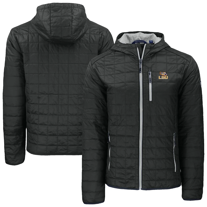 Men's Cutter & Buck Black LSU Tigers Rainier Eco PrimaLoft Hooded Full-Zip Jacket