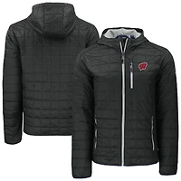 Men's Cutter & Buck  Black Wisconsin Badgers Rainier Eco PrimaLoft Hooded Full-Zip Jacket