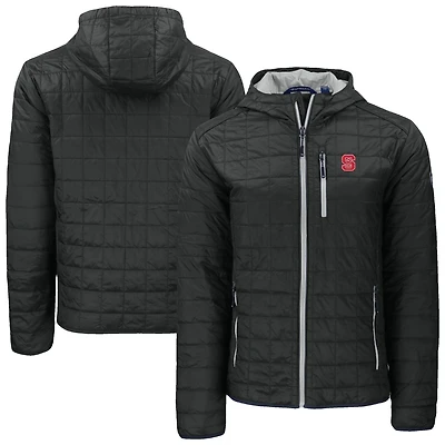 Men's Cutter & Buck  Black NC State Wolfpack Rainier Eco PrimaLoft Hooded Full-Zip Jacket