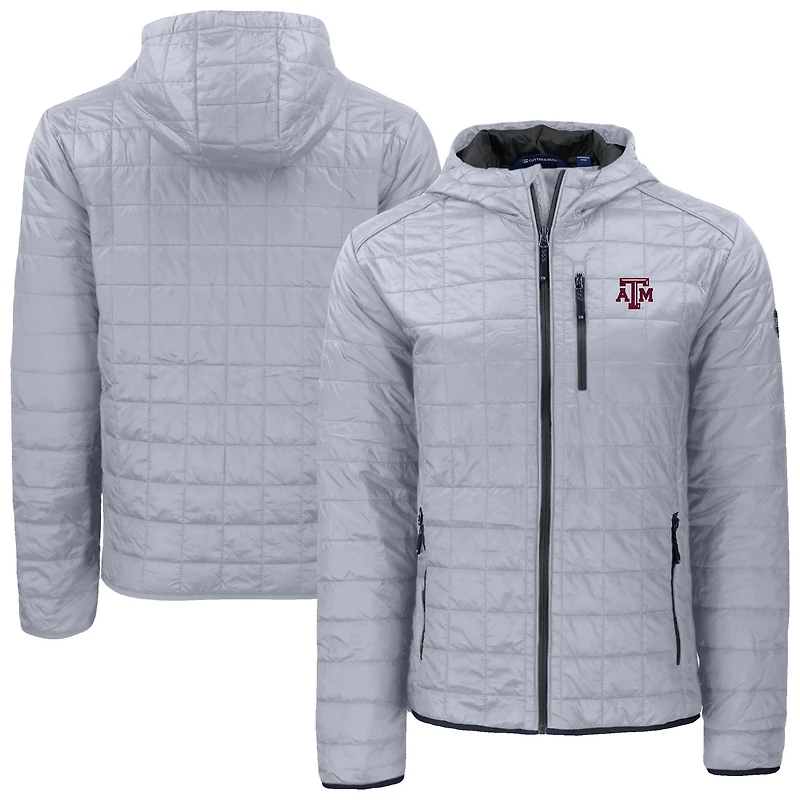 Men's Cutter & Buck  Gray Texas A&M Aggies Rainier Eco PrimaLoft Hooded Full-Zip Jacket