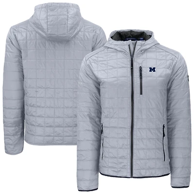 Men's Cutter & Buck  Gray Michigan Wolverines Rainier Eco PrimaLoft Hooded Full-Zip Jacket