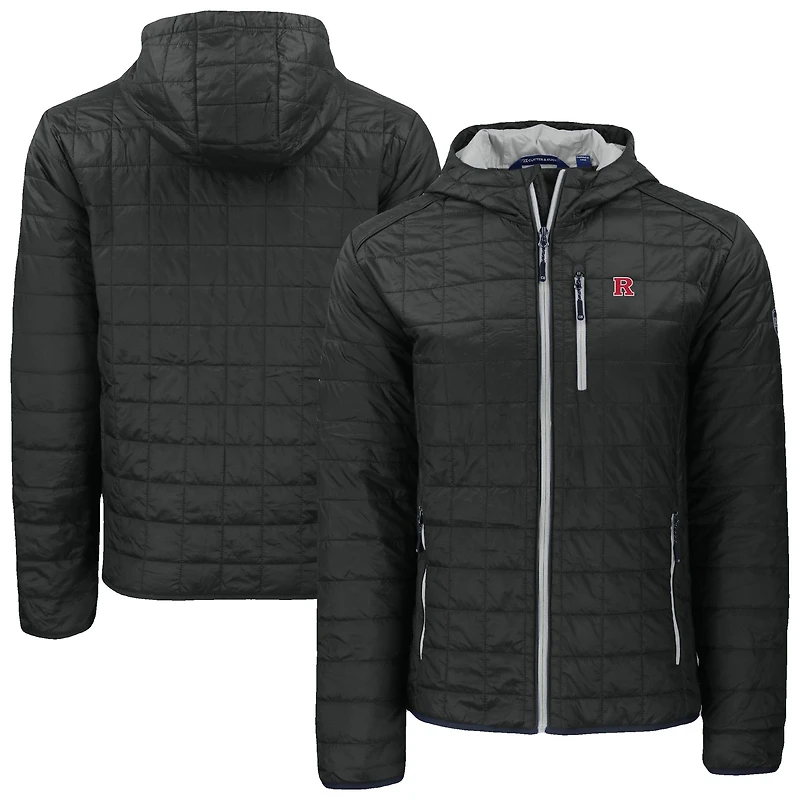 Men's Cutter & Buck  Black Rutgers Scarlet Knights Rainier Eco PrimaLoft Hooded Full-Zip Jacket