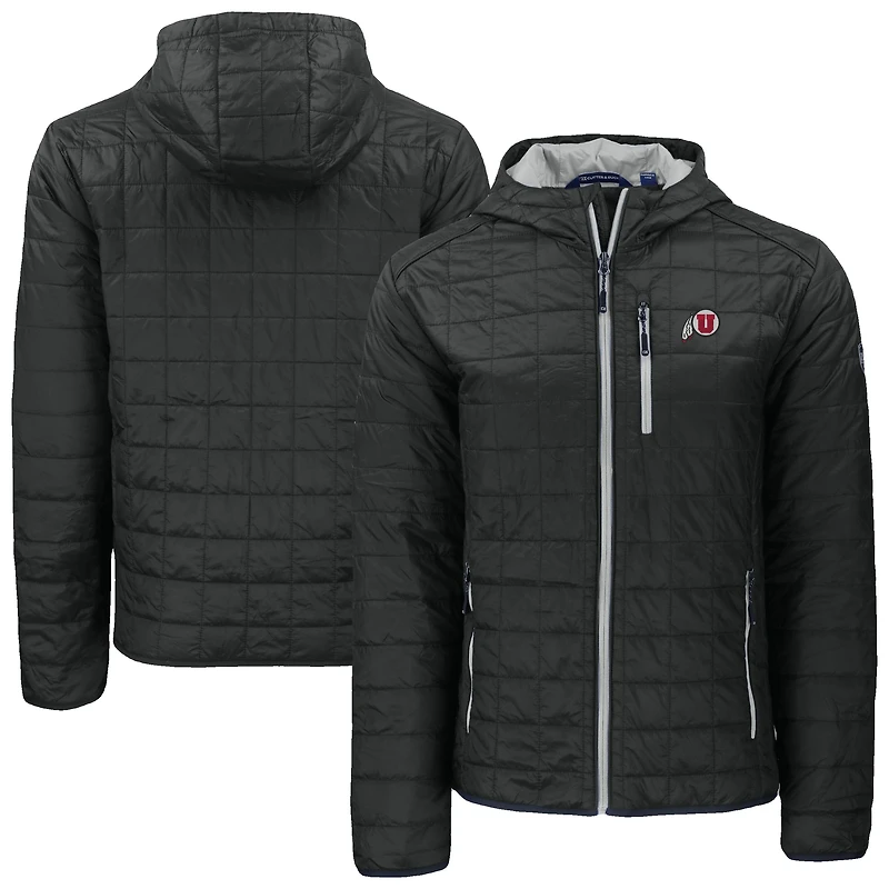 Men's Cutter & Buck  Black Utah Utes Rainier Eco PrimaLoft Hooded Full-Zip Jacket