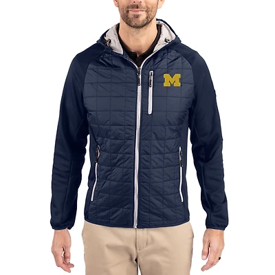 Men's Cutter & Buck  Navy Michigan Wolverines Rainier Eco Hybrid PrimaLoft Raglan Full-Zip Jacket