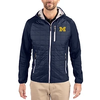 Men's Cutter & Buck  Navy Michigan Wolverines Rainier Eco Hybrid PrimaLoft Raglan Full-Zip Jacket