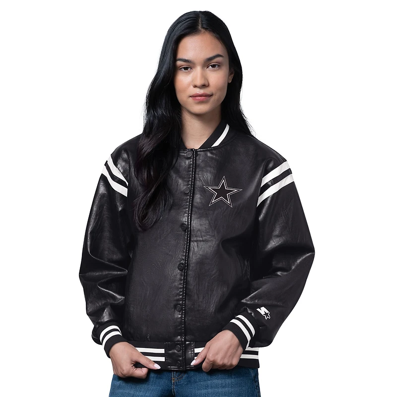 Women's Starter  Black Dallas Cowboys High Heat Vegan Leather Varsity Jacket