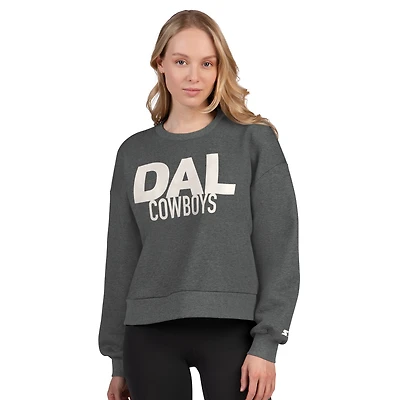 Women's Starter  Heather Gray Dallas Cowboys Show Up Cropped Fleece Pullover Sweatshirt