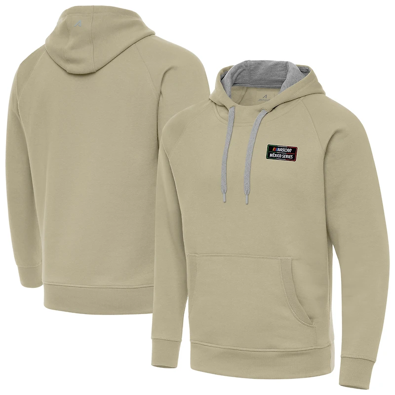Men's Antigua Khaki NASCAR Mexico Series Race Victory Pullover Hoodie