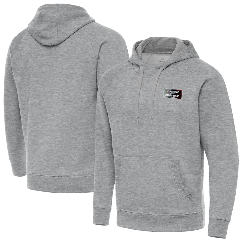 Men's Antigua Heather Gray NASCAR Mexico Series Race Victory Pullover Hoodie