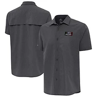 Men's Antigua Black NASCAR Mexico Series Race Activate Button-Up Short Sleeve Shirt