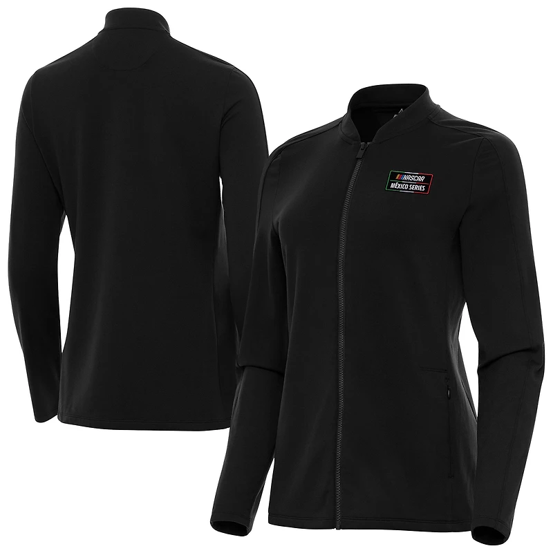 Women's Antigua Black NASCAR Mexico Series Race Continual Full-Zip Jacket