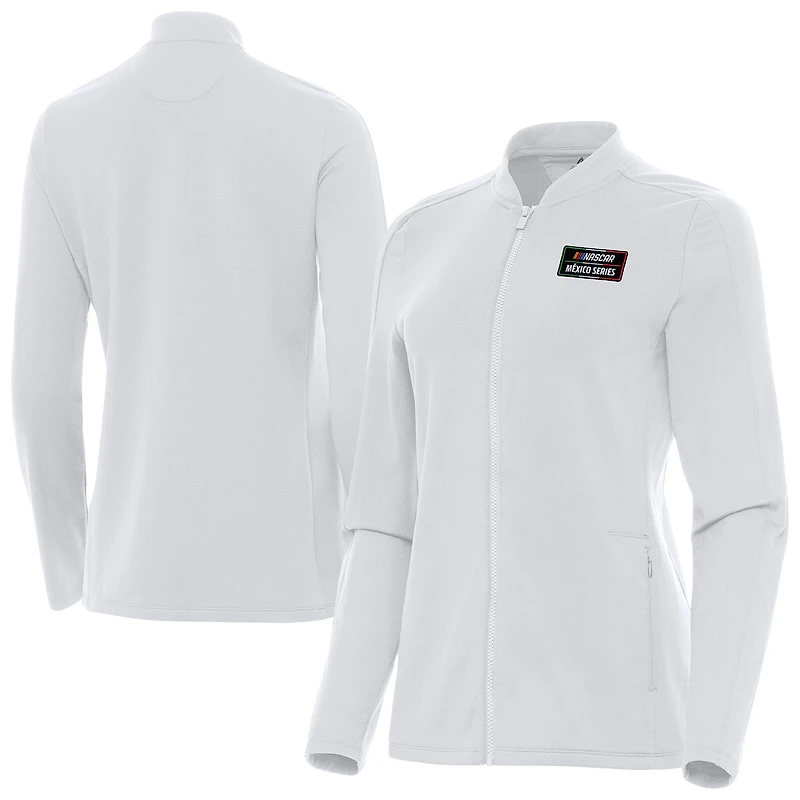 Women's Antigua White NASCAR Mexico Series Race Continual Full-Zip Jacket