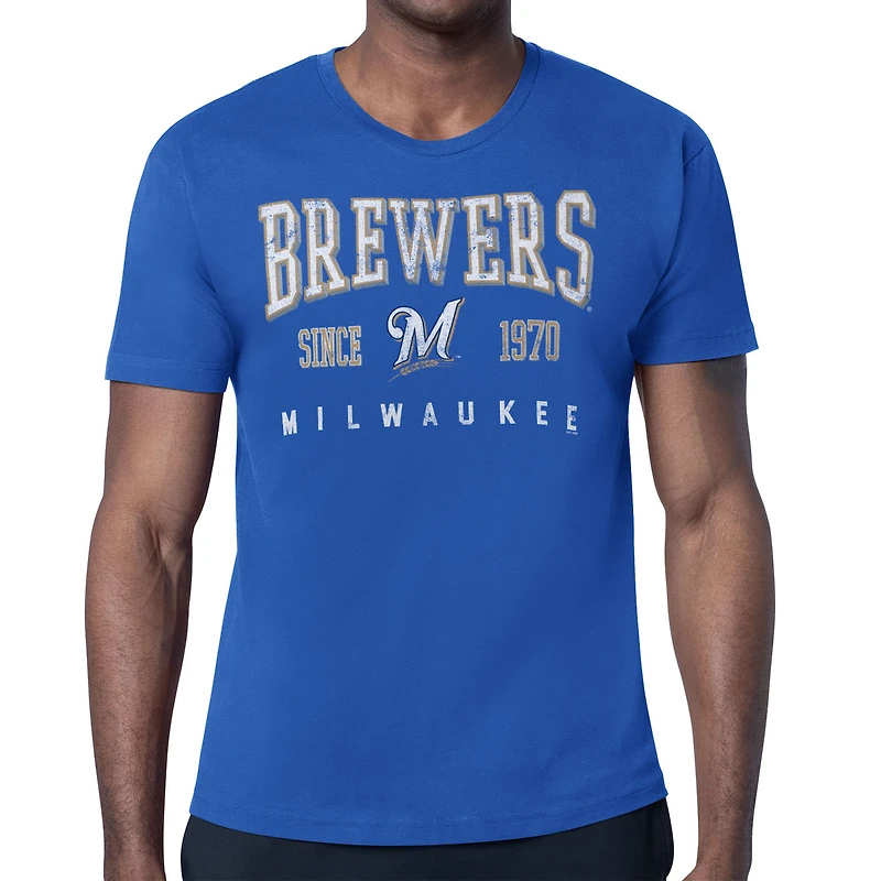 Men's Starter  Royal Milwaukee Brewers Distressed Logo T-Shirt