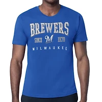 Men's Starter  Royal Milwaukee Brewers Distressed Logo T-Shirt