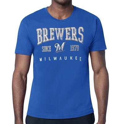 Men's Starter  Royal Milwaukee Brewers Distressed Logo T-Shirt