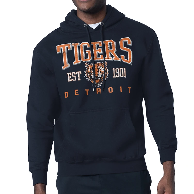 Men's Starter Navy Detroit Tigers Distressed Fleece Pullover Hoodie