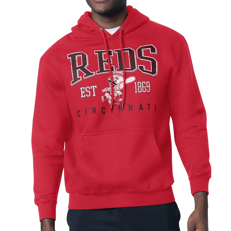 Men's Starter  Red Cincinnati Reds Distressed Fleece Pullover Hoodie