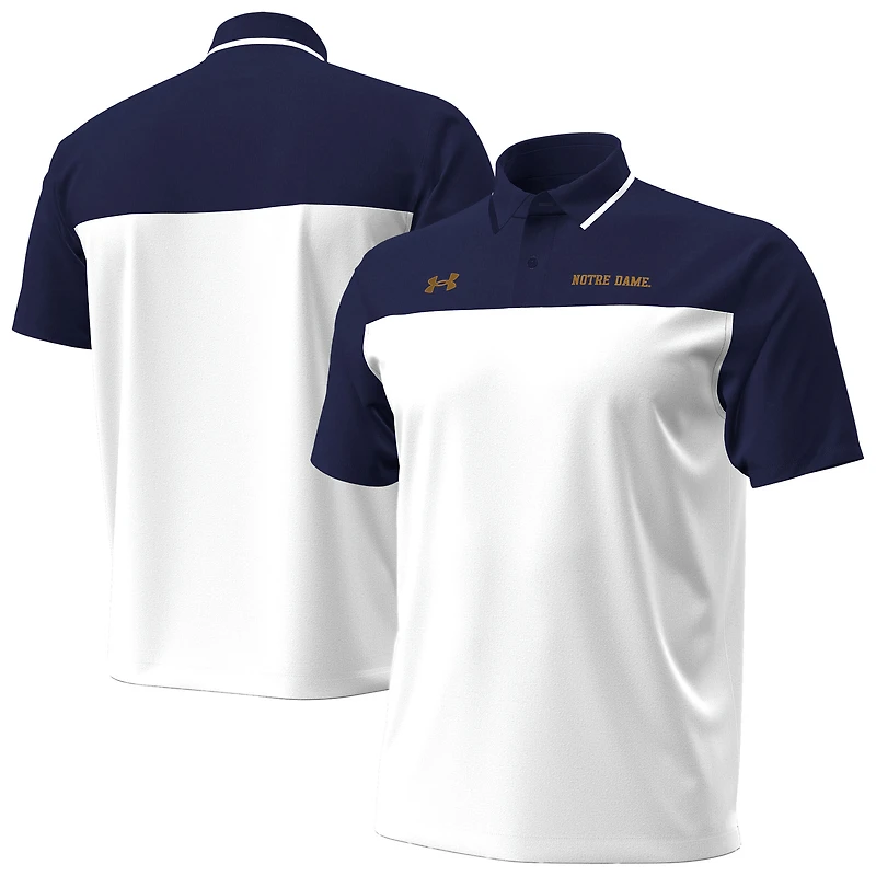 Men's Under Armour White/Navy Notre Dame Fighting Irish Green Blocked Polo