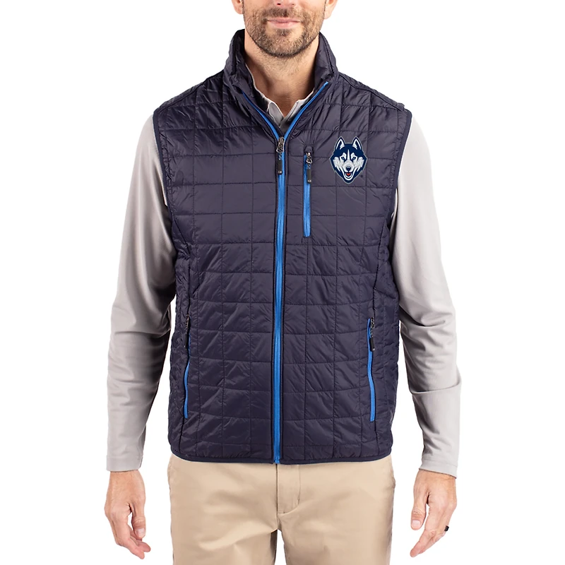 Men's Cutter & Buck  Navy UConn Huskies Rainier Eco Insulated PrimaLoft Full-Zip Puffer Vest