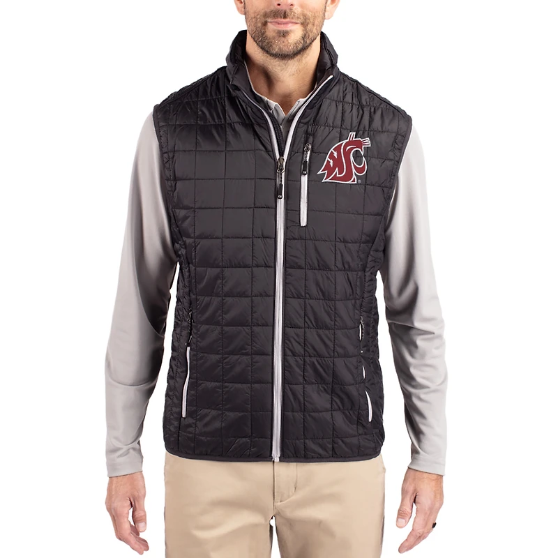 Men's Cutter & Buck  Black Washington State Cougars Rainier Eco Insulated PrimaLoft Full-Zip Puffer Vest