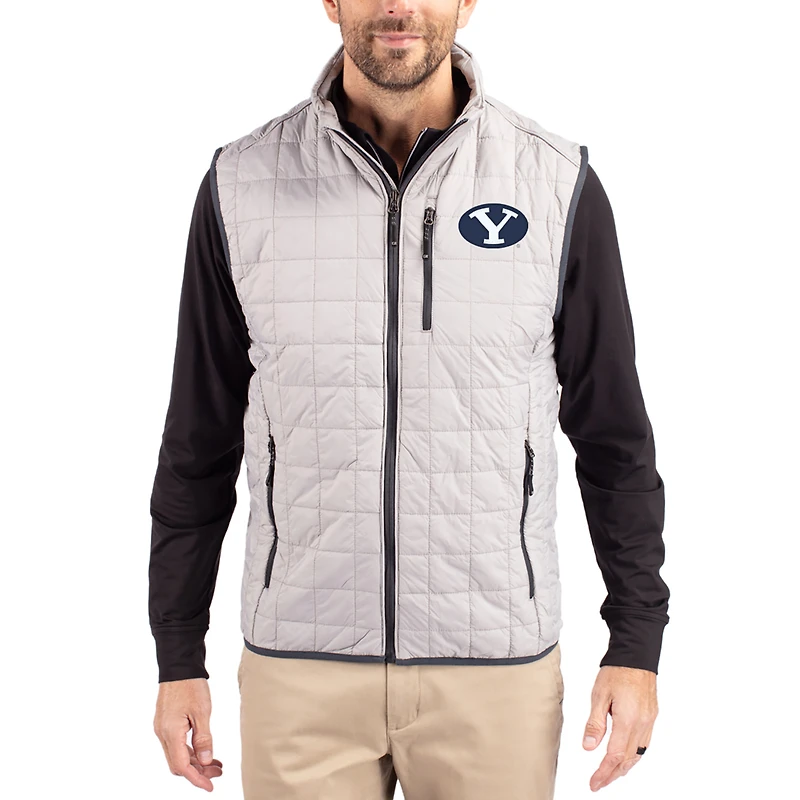 Men's Cutter & Buck  Gray BYU Cougars Rainier Eco Insulated PrimaLoft Full-Zip Puffer Vest