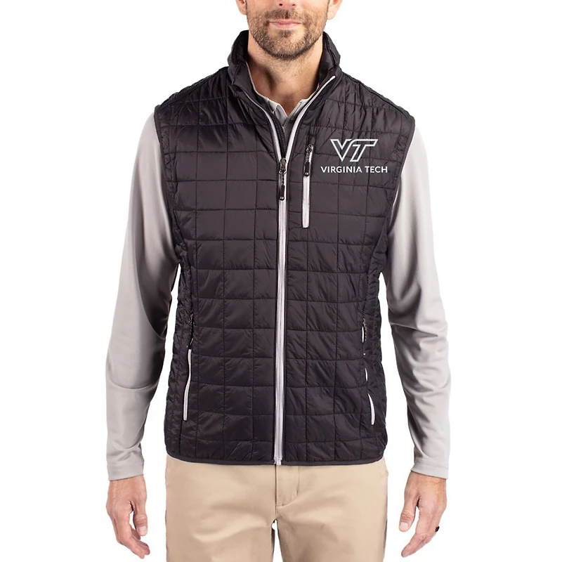 Men's Cutter & Buck  Black Virginia Tech Hokies Rainier Eco Insulated PrimaLoft Full-Zip Puffer Vest
