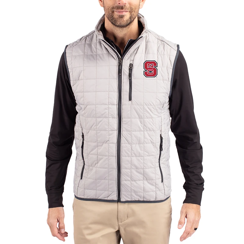 Men's Cutter & Buck  Gray NC State Wolfpack Rainier Eco Insulated PrimaLoft Full-Zip Puffer Vest
