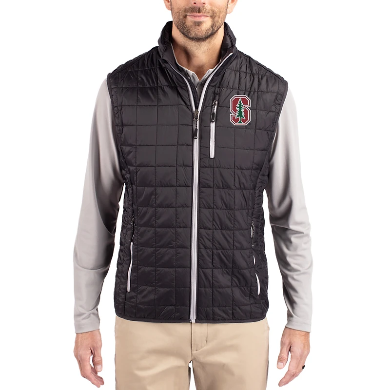 Men's Cutter & Buck  Black Stanford Cardinal Rainier Eco Insulated PrimaLoft Full-Zip Puffer Vest