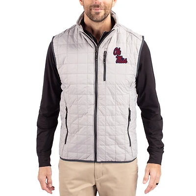 Men's Cutter & Buck  Gray Ole Miss Rebels Rainier Eco Insulated PrimaLoft Full-Zip Puffer Vest