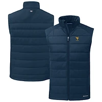 Men's Cutter & Buck Navy West Virginia Mountaineers Evoke Hybrid Eco Softshell Recycled Full-Zip Vest