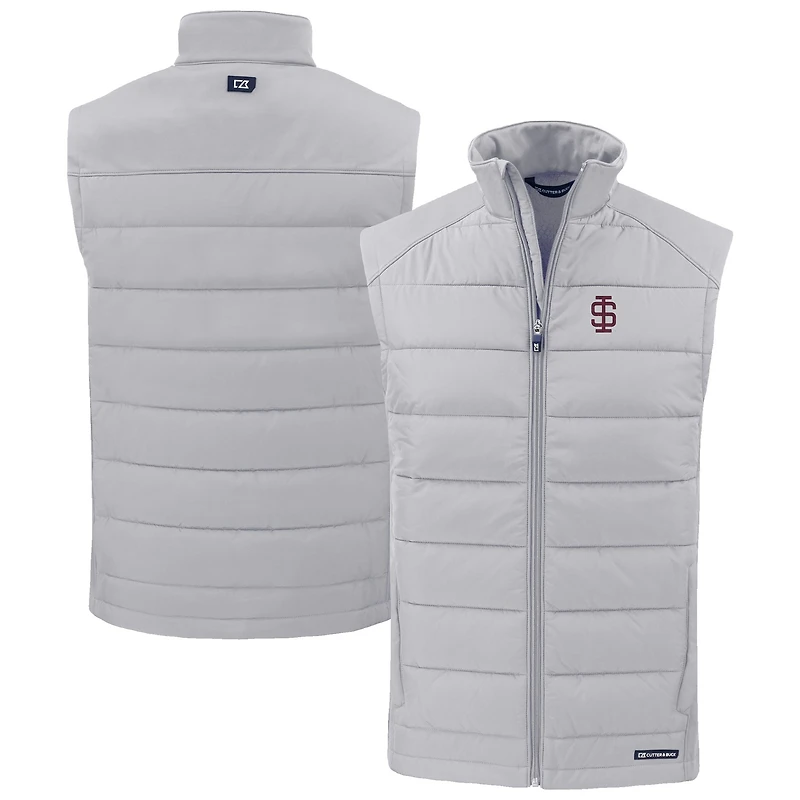 Men's Cutter & Buck Gray Southern Illinois Salukis Evoke Hybrid Eco Softshell Recycled Full-Zip Vest