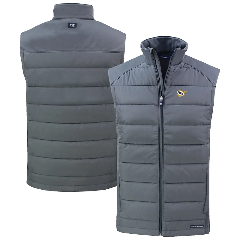 Men's Cutter & Buck Gray West Virginia Mountaineers Evoke Hybrid Eco Softshell Recycled Full-Zip Vest
