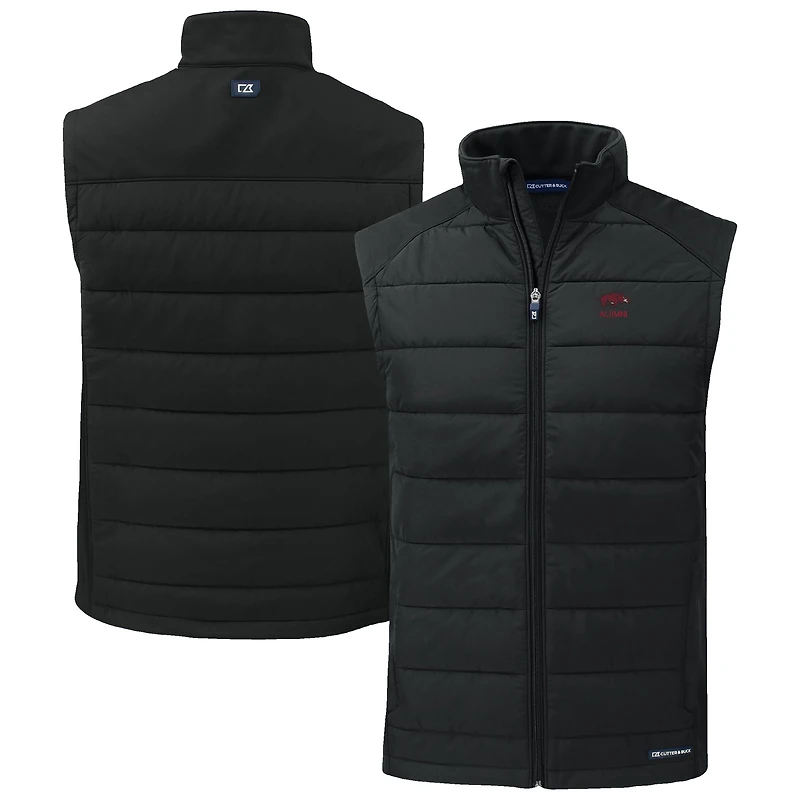 Men's Cutter & Buck Black Arkansas Razorbacks Evoke Hybrid Eco Softshell Recycled Full-Zip Vest