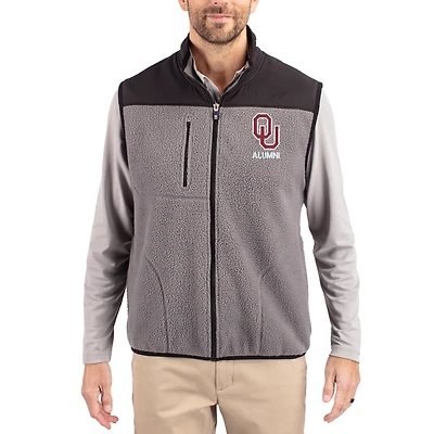 Men's Cutter & Buck Gray Oklahoma Sooners Cascade Eco Fleece Full-Zip Vest