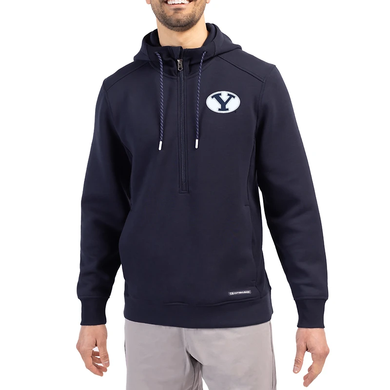 Men's Cutter & Buck  Navy BYU Cougars Roam Eco Recycled Half-Zip Pullover Hoodie