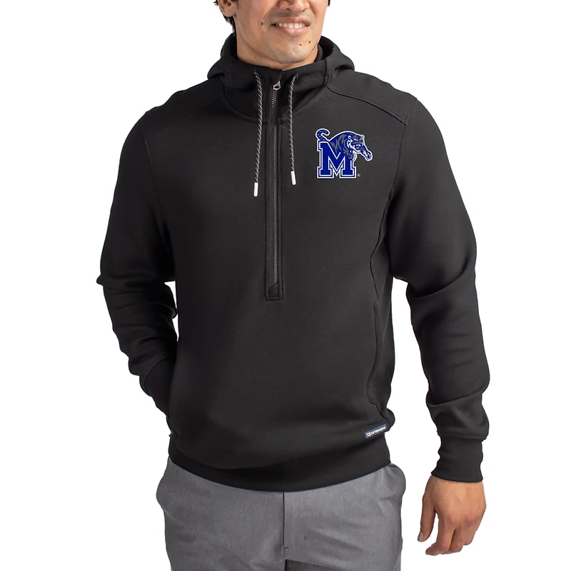 Men's Cutter & Buck Black Memphis Tigers Roam Eco Recycled Half-Zip Pullover Hoodie