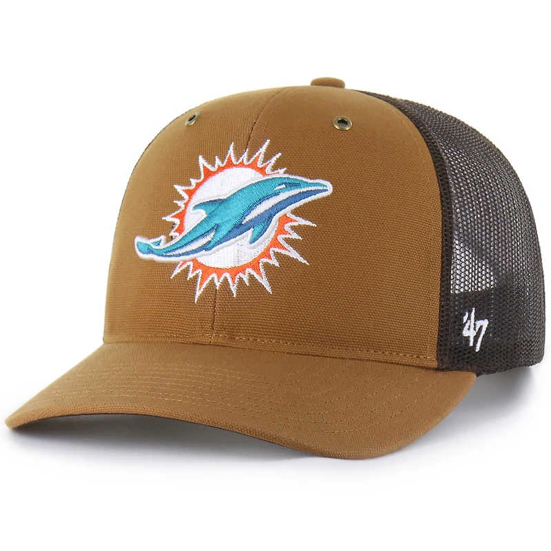 Men's Carhartt x '47  Brown Miami Dolphins Trucker Adjustable Hat