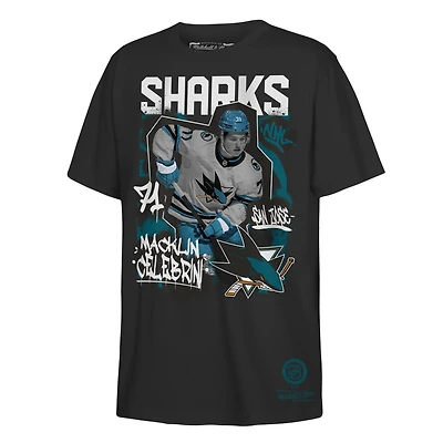 Youth Mitchell & Ness Macklin Celebrini Black San Jose Sharks Photo Reel Graphic T-Shirt