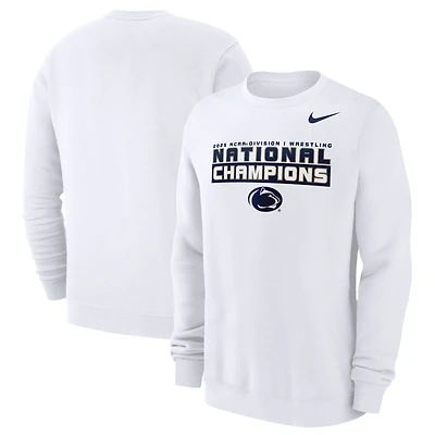 Men's Nike White Penn State Nittany Lions 2025 NCAA Wrestling National Champions Club Fleece Pullover Sweatshirt