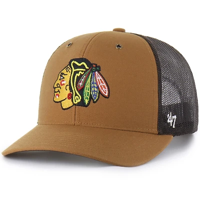 Men's Carhartt x '47 Brown Chicago Blackhawks Trucker Adjustable Hat