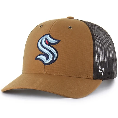 Men's Carhartt x '47 Brown Seattle Kraken Trucker Adjustable Hat