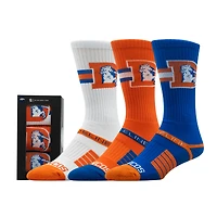 Unisex Strideline Denver Broncos Retro Premium 3-Pack Knit Crew Socks Set