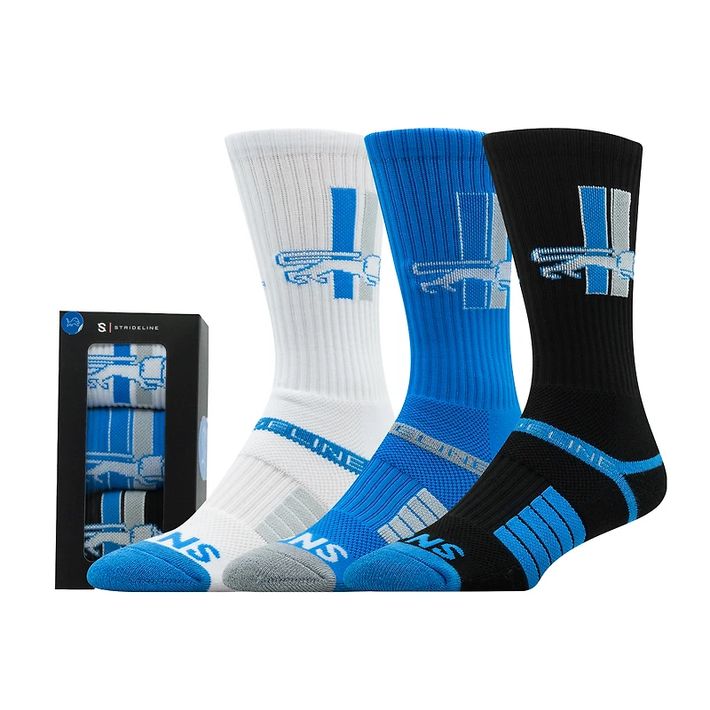 Unisex Strideline Detroit Lions Retro Premium 3-Pack Knit Crew Socks Set